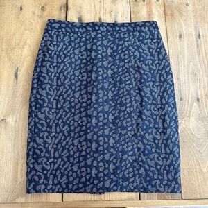 Banana Republic Animal Jaquard Pencil Skirt Leopard Blue‎ Size 6